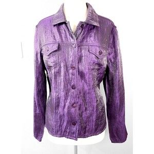 Croft & Barrow Women's Button Front Shimmery Purple Shirt, Size L